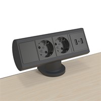 Axessline Desk - 2 eluttag typ F, 2 USB-A laddare, svart